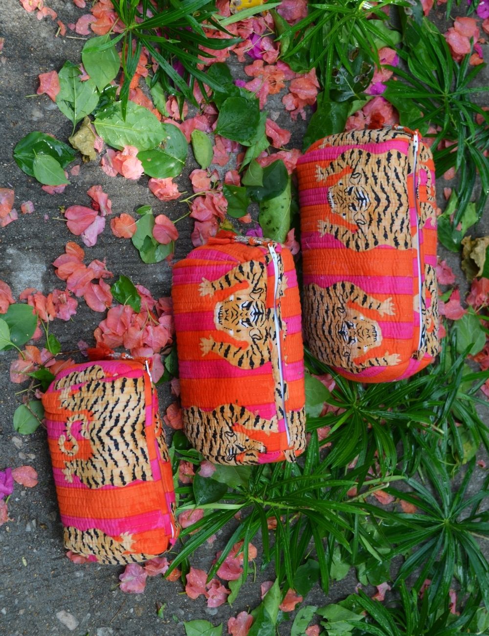 Indian Cotton Tiger Block Print Toiletry Bag Vintage Makeup & Travel Bag Quilted Wash Bag