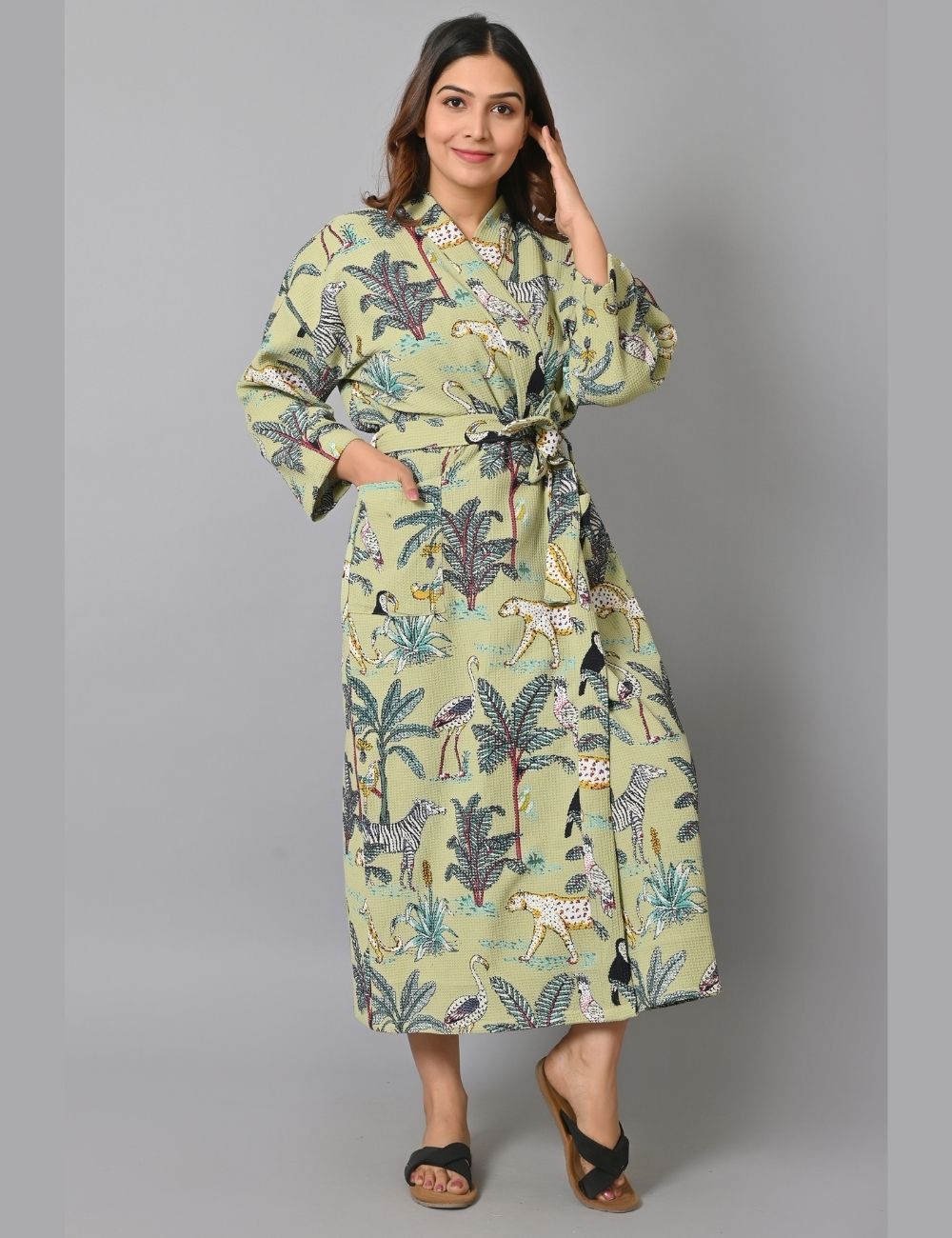 Long Unisex Pure Waffle House Robe Summer Kimono