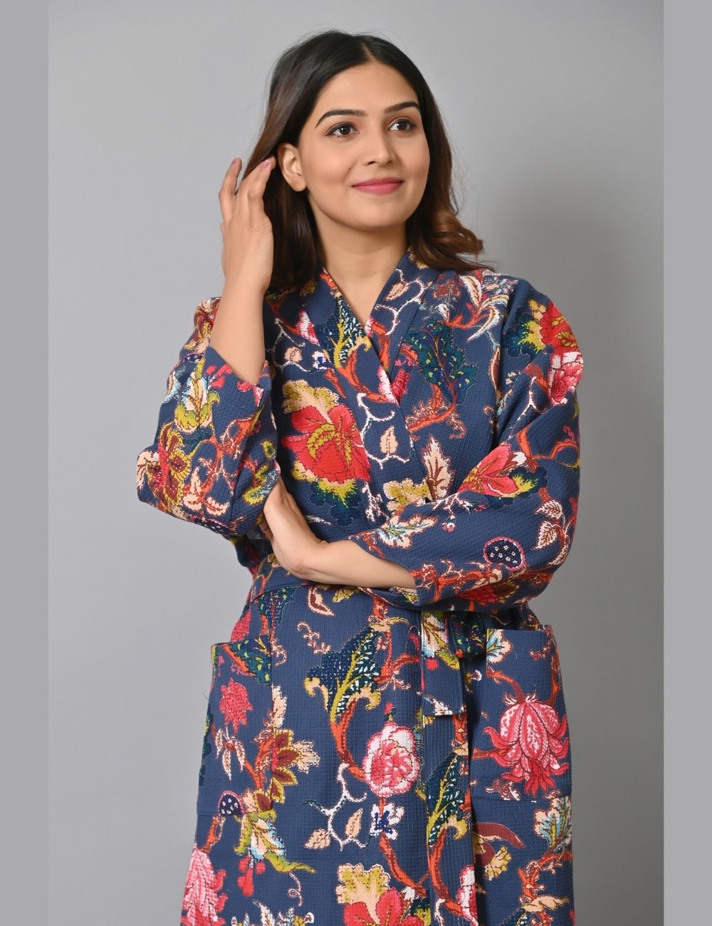 Floral Print Waffle Beach Cober Up Kimono Luxury Bridal Robe