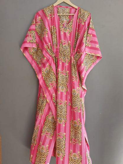 Animal Printed Cotton Kaftan For Summer Night Long Maxi Gown