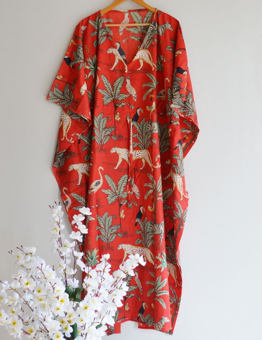 Jungle Print Indian Pure Cotton Summer Beach Long Caftan