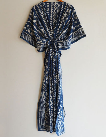 Indigo Color Long Royal Comfy Night Cotton Maxi