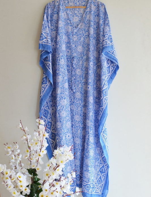 Block Printed Cotton Summer Beach Bikini Cover Long Kaftan