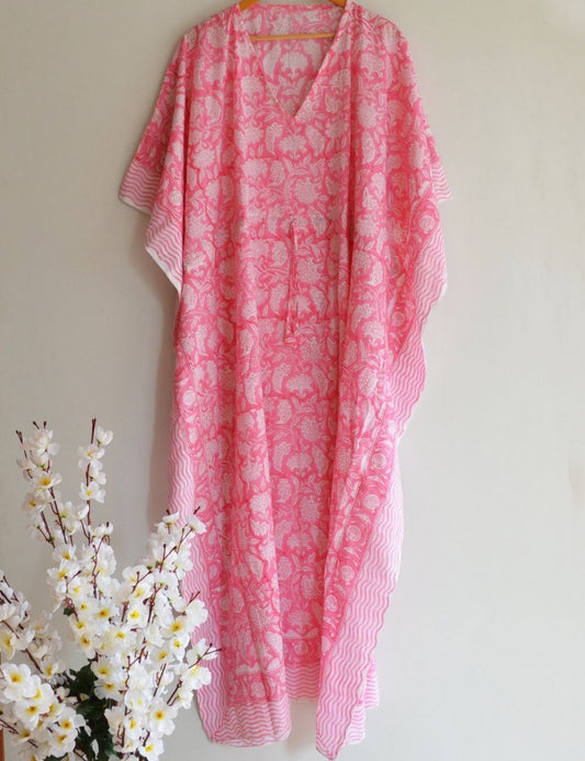 Beautiful Pink Cotton Kaftan For Sleepwear Night Gown