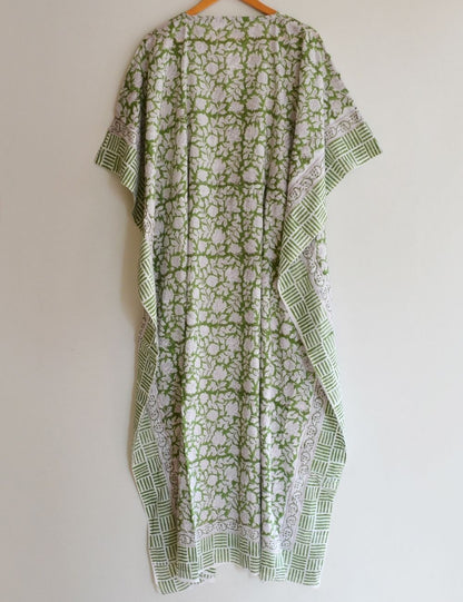 Pure Cotton Dress Indian Block Print Summer Loungewear Caftan