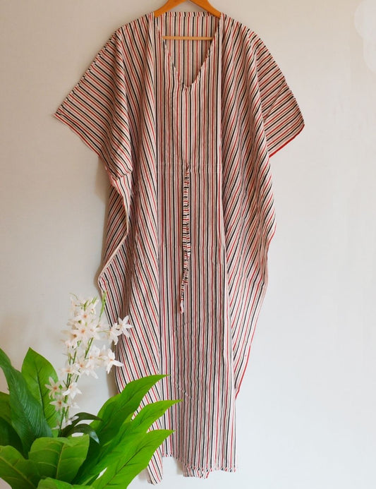 Striped Printed Longwear Beach Cover Up Cotton Kaftan