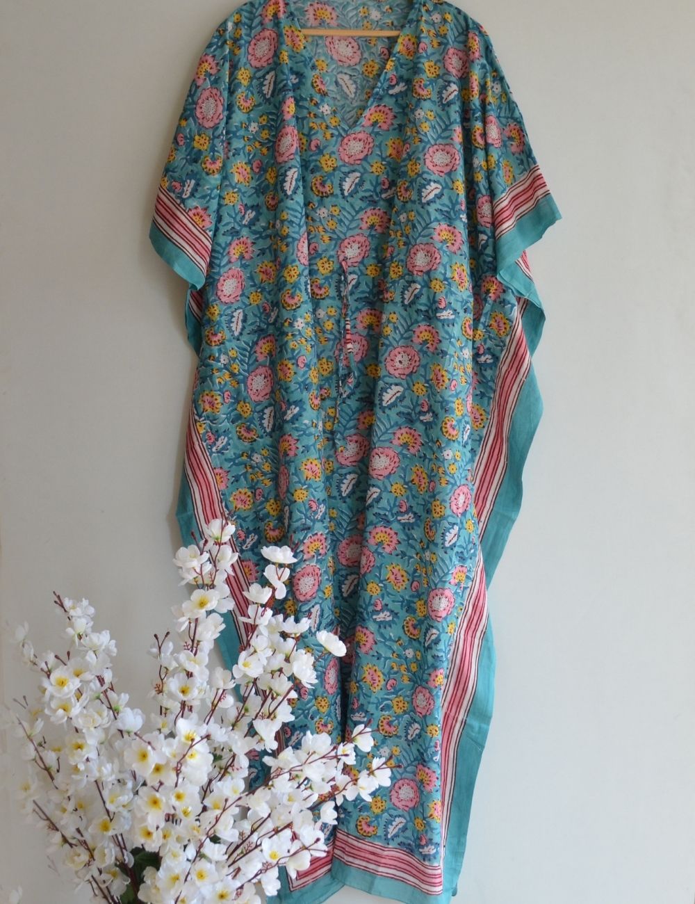 Hand Block Print Boho V-Neck Cotton Kaftan