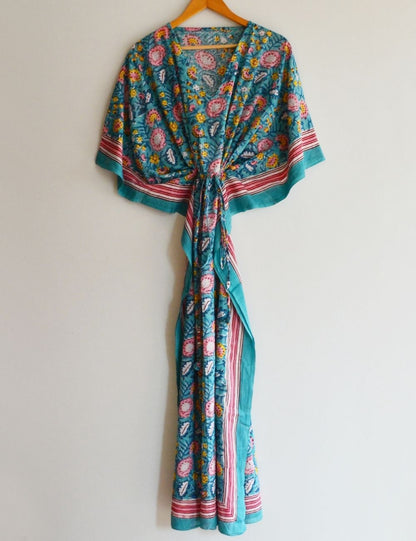 Hand Block Print Boho V-Neck Cotton Kaftan