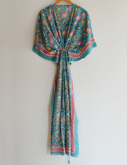 Hand Block Print Boho V-Neck Cotton Kaftan