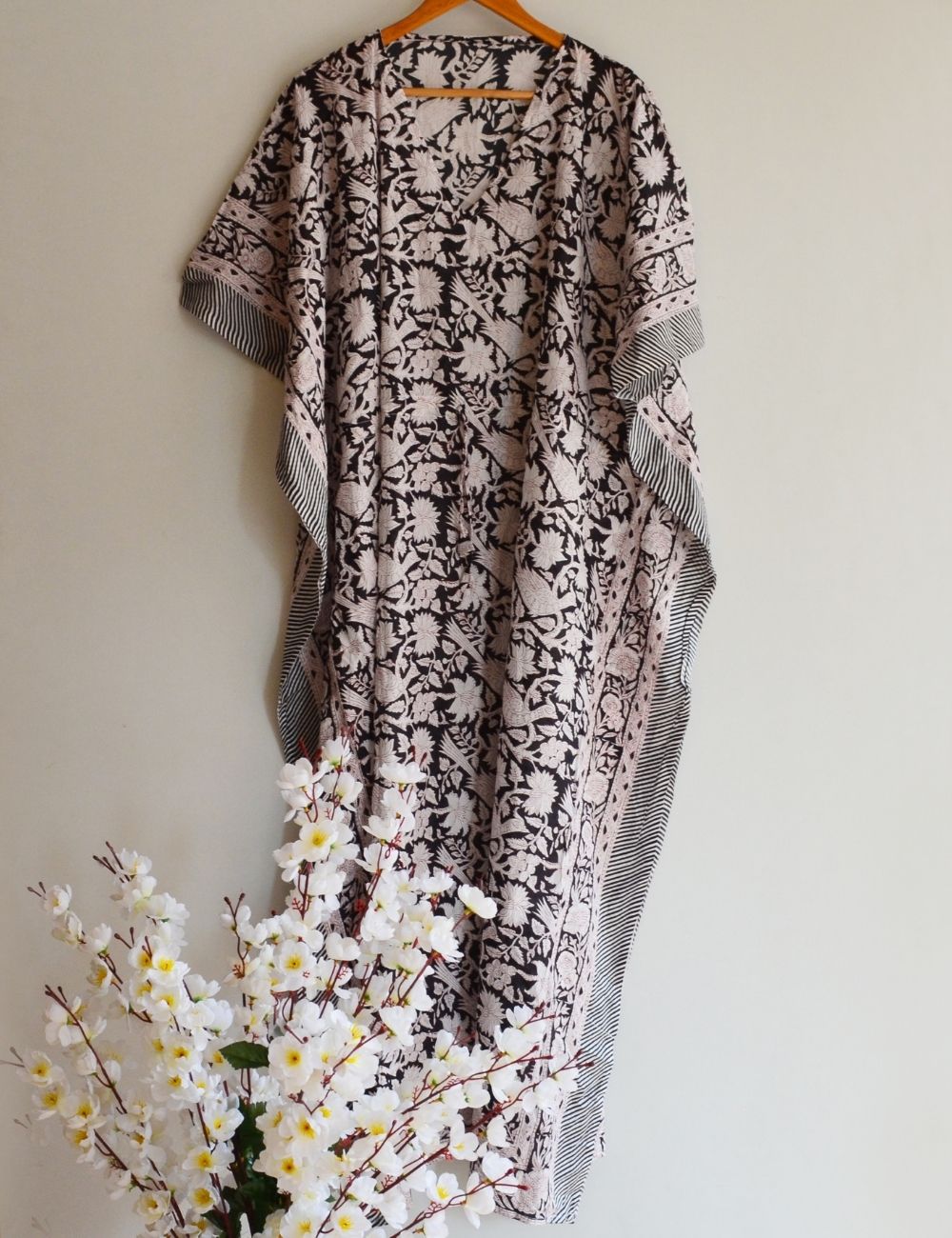 Bird Print Beautiful Black Summer Kaftan Dress
