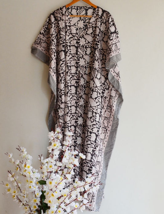 Bird Print Beautiful Black Summer Kaftan Dress