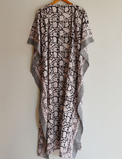 Bird Print Beautiful Black Summer Kaftan Dress