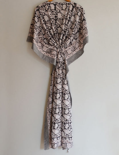 Bird Print Beautiful Black Summer Kaftan Dress