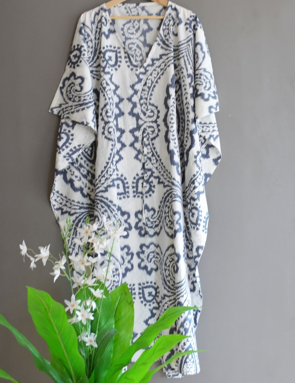 Screen Printed Cotton Caftan For Women Summer Night Wear Gown