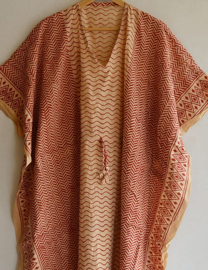 Ethnic Cotton Kaftan Red Striped Print Bohemian Dress