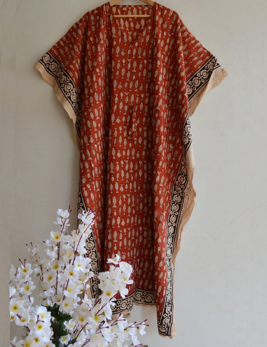 Red Fish Bagru Swin Wear Kaftan For Women's