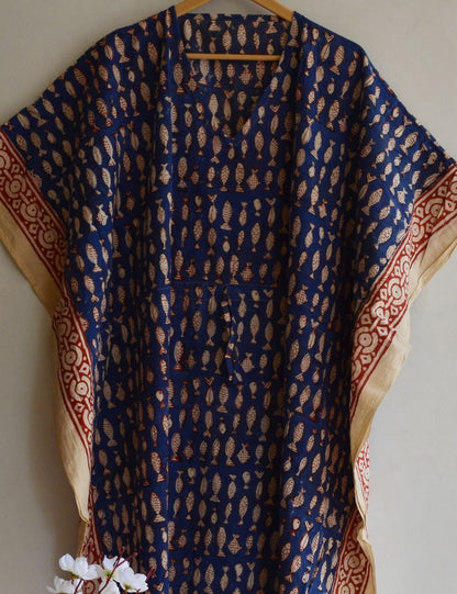 Blue Fish Soft Cotton Beach Coverup Comfy Maternity Summer Caftan