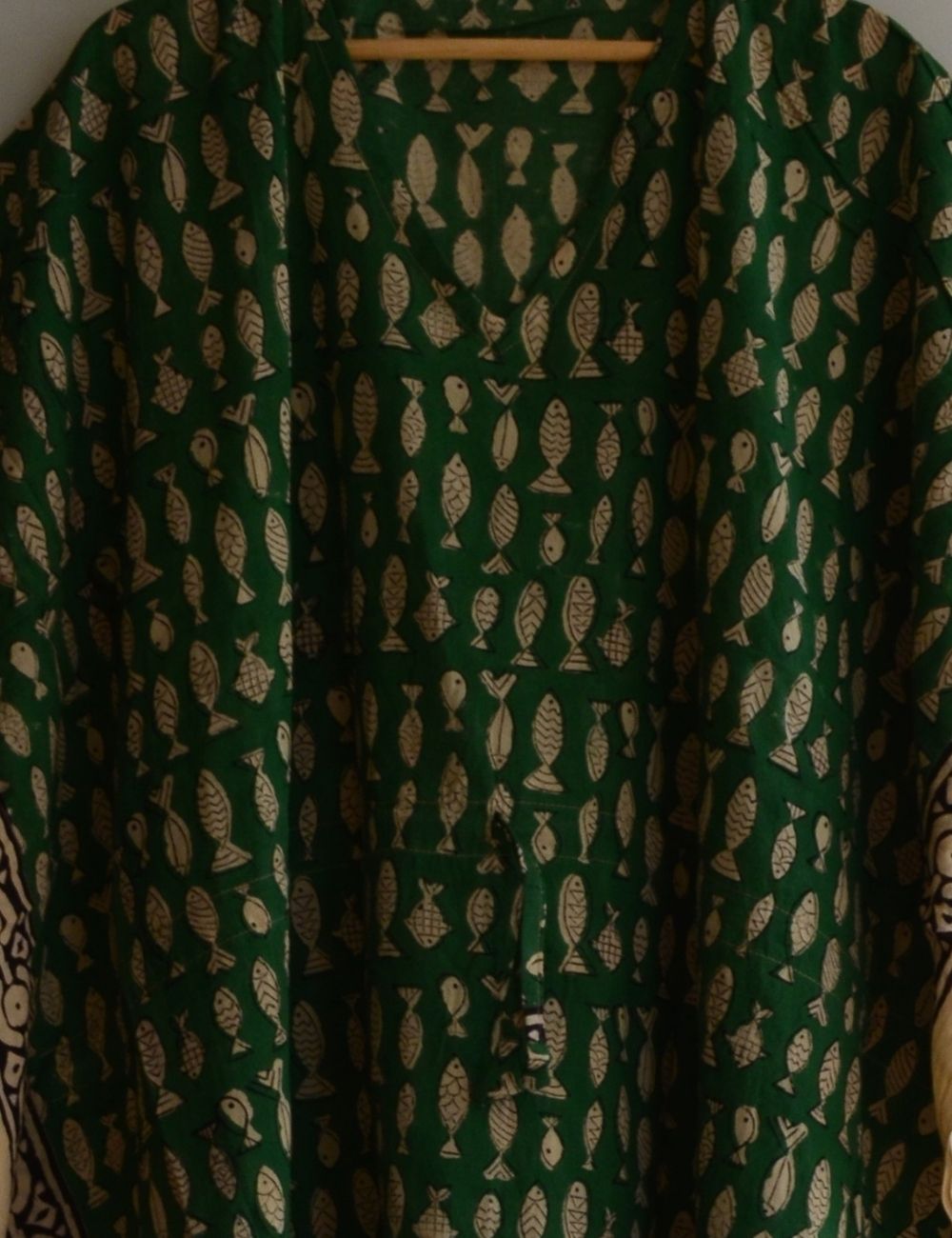 Green Fish Hand Printed Cotton Maternity Dress For Women