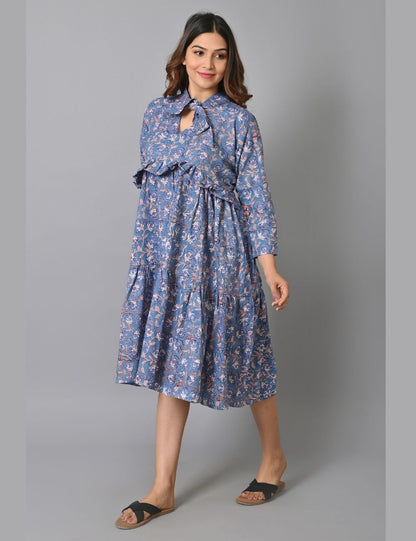 Block Printed Cotton Handmade Midi Dress
