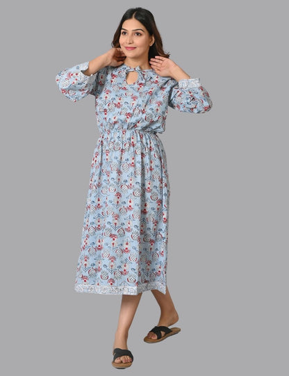 Women's Causal Indian Cotton Midi Dress