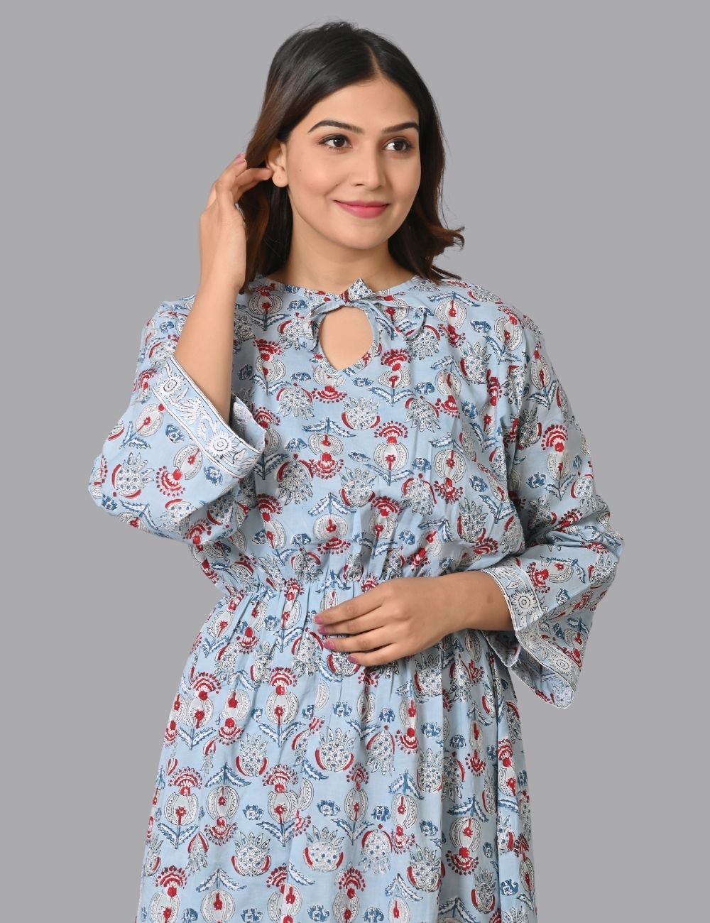 Women's Causal Indian Cotton Midi Dress