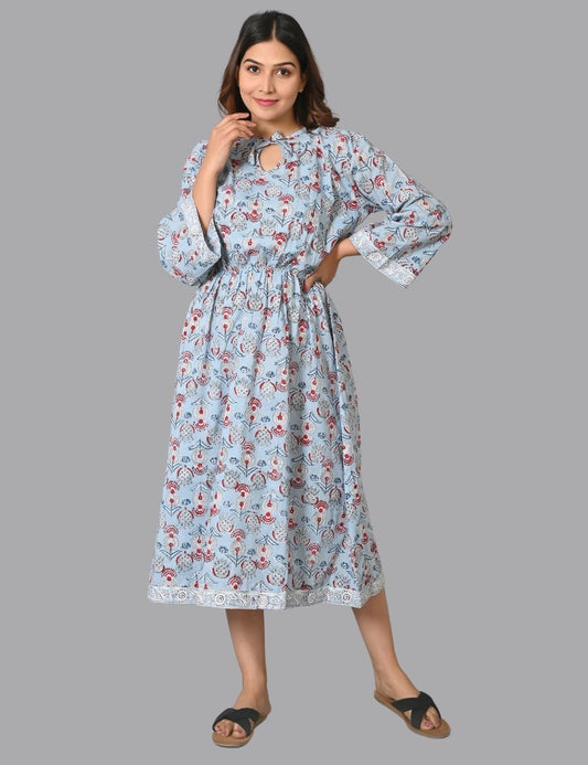 Women's Causal Indian Cotton Midi Dress