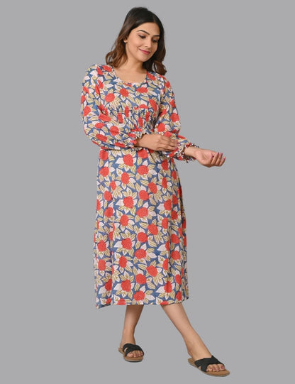 Multicolor Floral Printed Bohemian Party Wear Dress