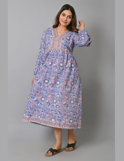 Floral Printed Boho Cotton Midi Dress