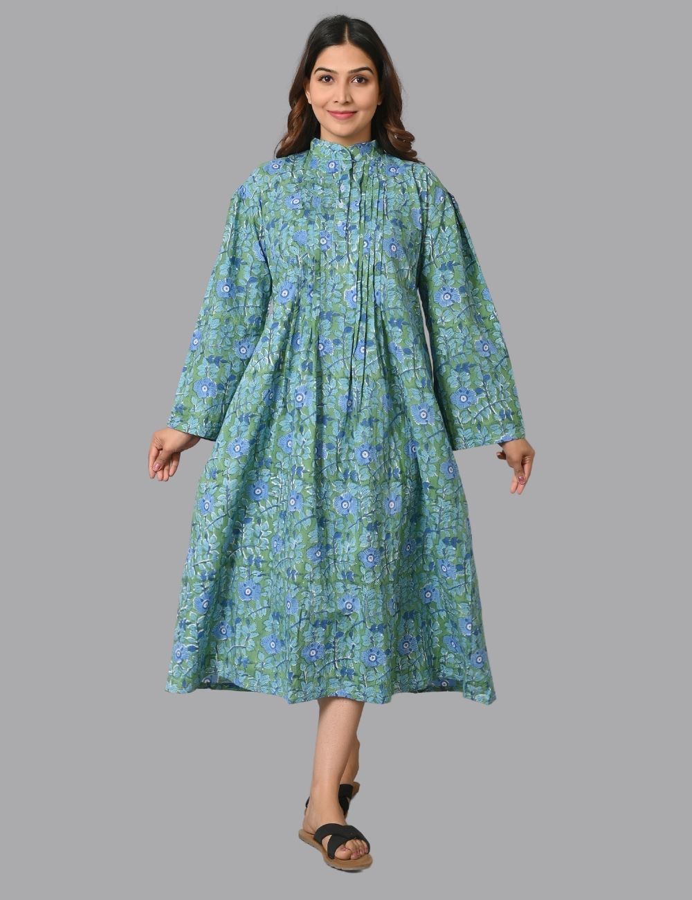 Cotton Dress Casual Loose Soft Dresses Long sleeves Midi Dress Ethnic Fashville Cotton Dress Casual Loose Soft Dresses Long sleeves Midi Dress Ethnic Fashville