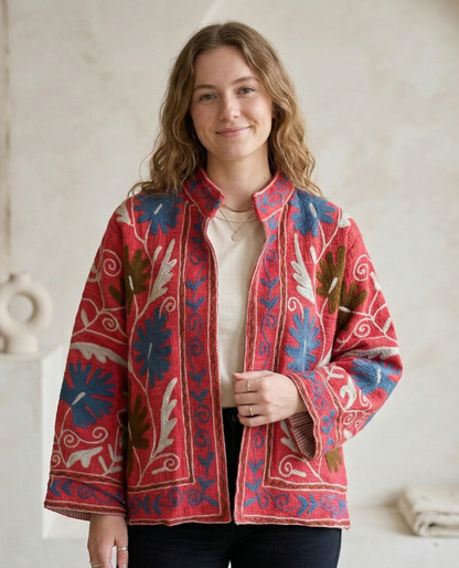 Ethnic Embroidered Suzani TNT  Women's Coat Jacket Winter | Suzani Short Jacket  |  TNT Fabric Jacket |  Partywear Coat