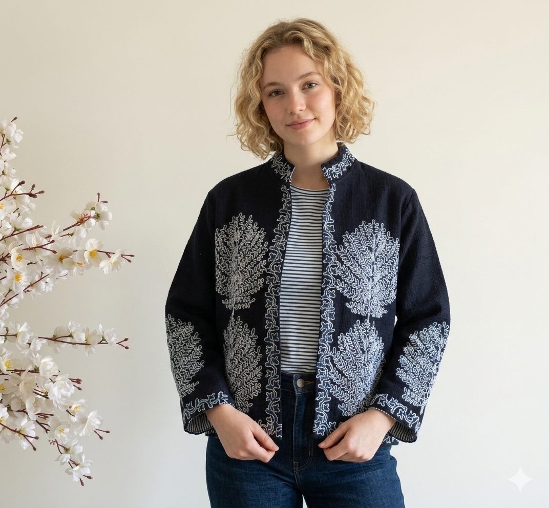 Bohemoian Valvet Black Beautiful Jacket For Women Wear Luxury Hand-Embroidered Black Suzani Jacket