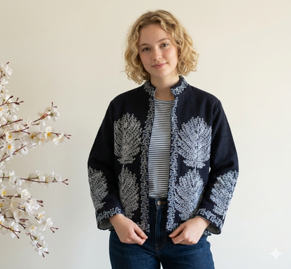 Bohemoian Valvet Black Beautiful Jacket For Women Wear Luxury Hand-Embroidered Black Suzani Jacket