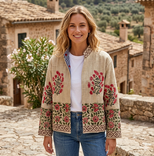 Handmade TNT Cotton Floral Jacket | Traditional Block Print Women's Coat