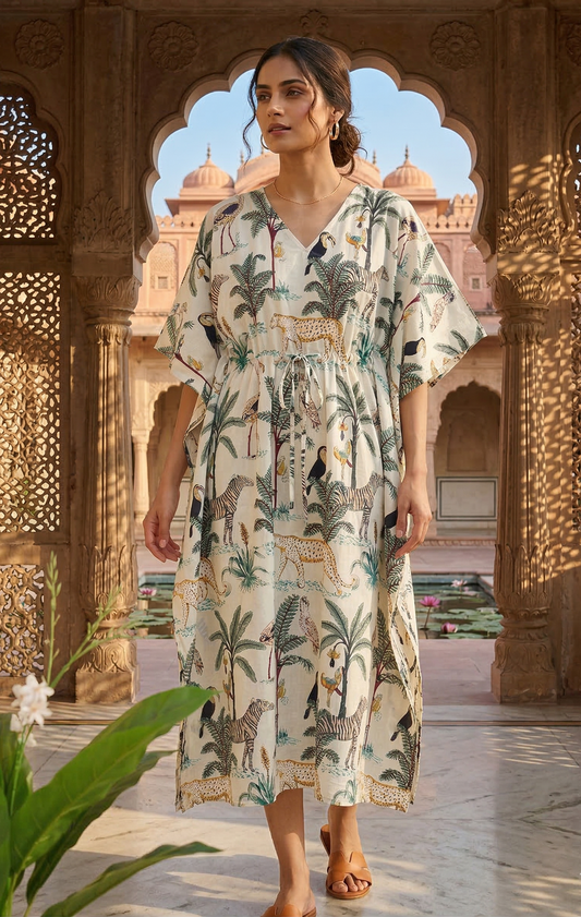 Jungle Print Beautiful 100% Cotton Long & Short Women's Summer Beach Cover Ups Kaftan Night Gown