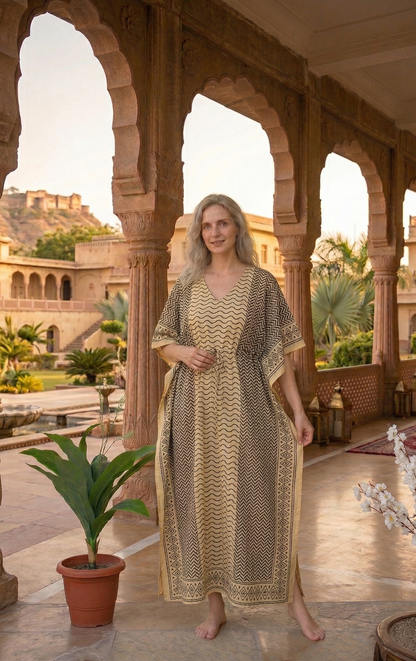 Indian Handmade Bagru Light Weight Cotton Kaftan Beach Wear Bikini Cover Up Long & Short Kaftan Night Maxi Gown