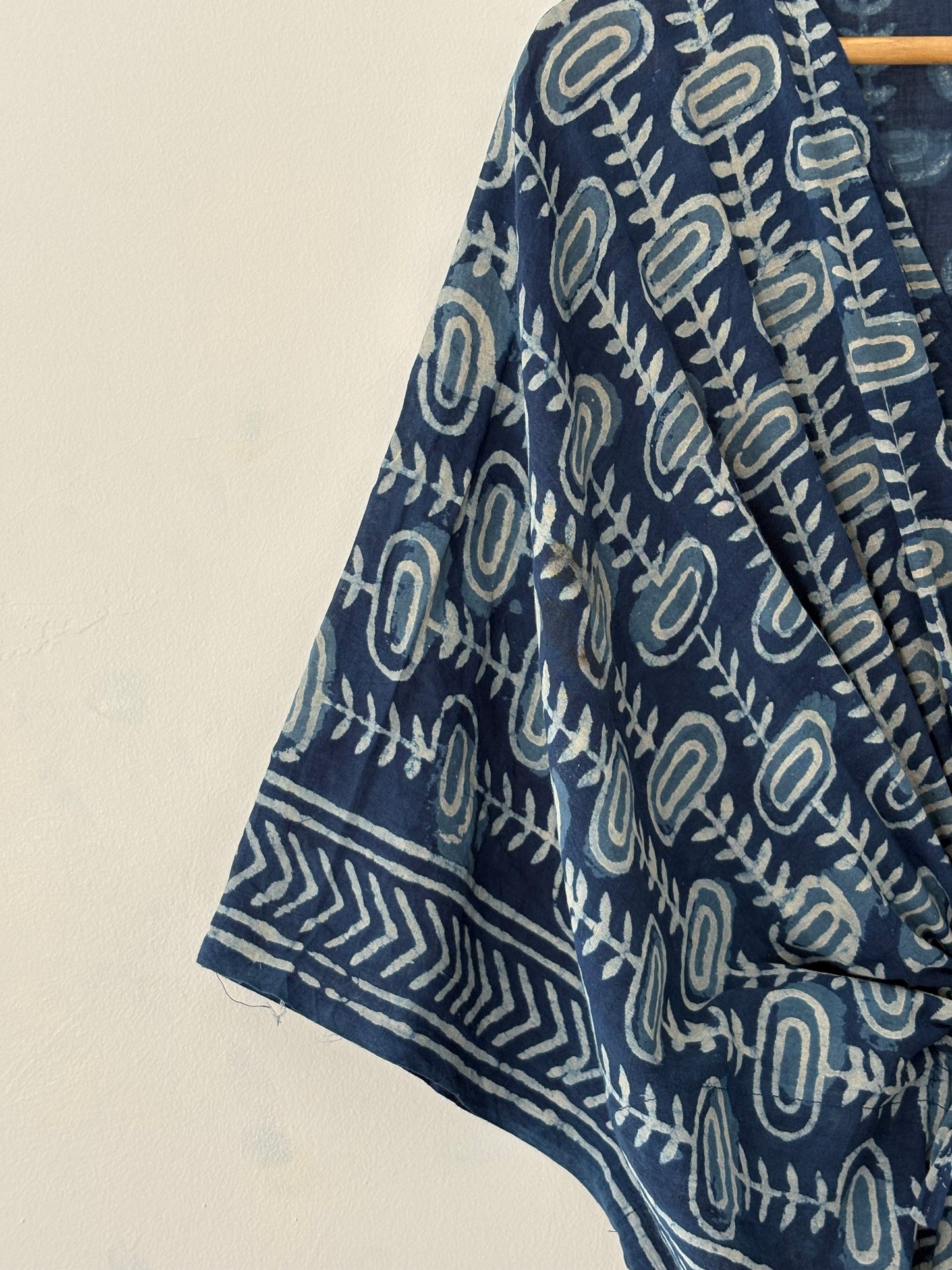 Indigo Hand Block Print Cotton Caftan With Waist Tie – Plus Size Resort Wear Beach Cover Up Loungewear Dress Bohemian Summer Kaftan Mumus