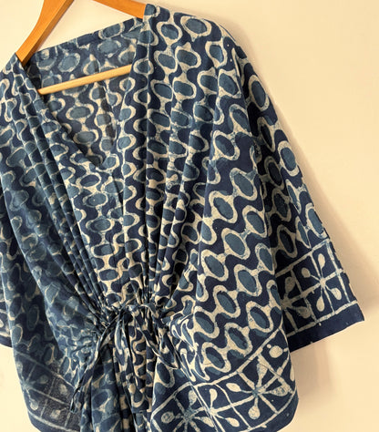 Indigo Hand Block Bagru Cotton Kaftan Beautiful Party Wear Bohemian Cotton Summer Kaftan Dress Women Maternity Robe