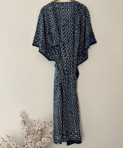 Indigo Hand Block Bagru Cotton Kaftan Beautiful Party Wear Bohemian Cotton Summer Kaftan Dress Women Maternity Robe