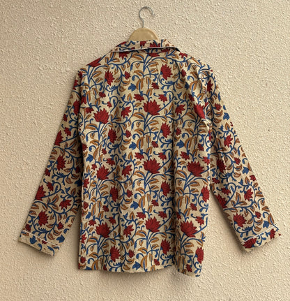 Indian Bagru Light Weight Cotton Pj Set Floral Print Sleepwear Pajamas Dress