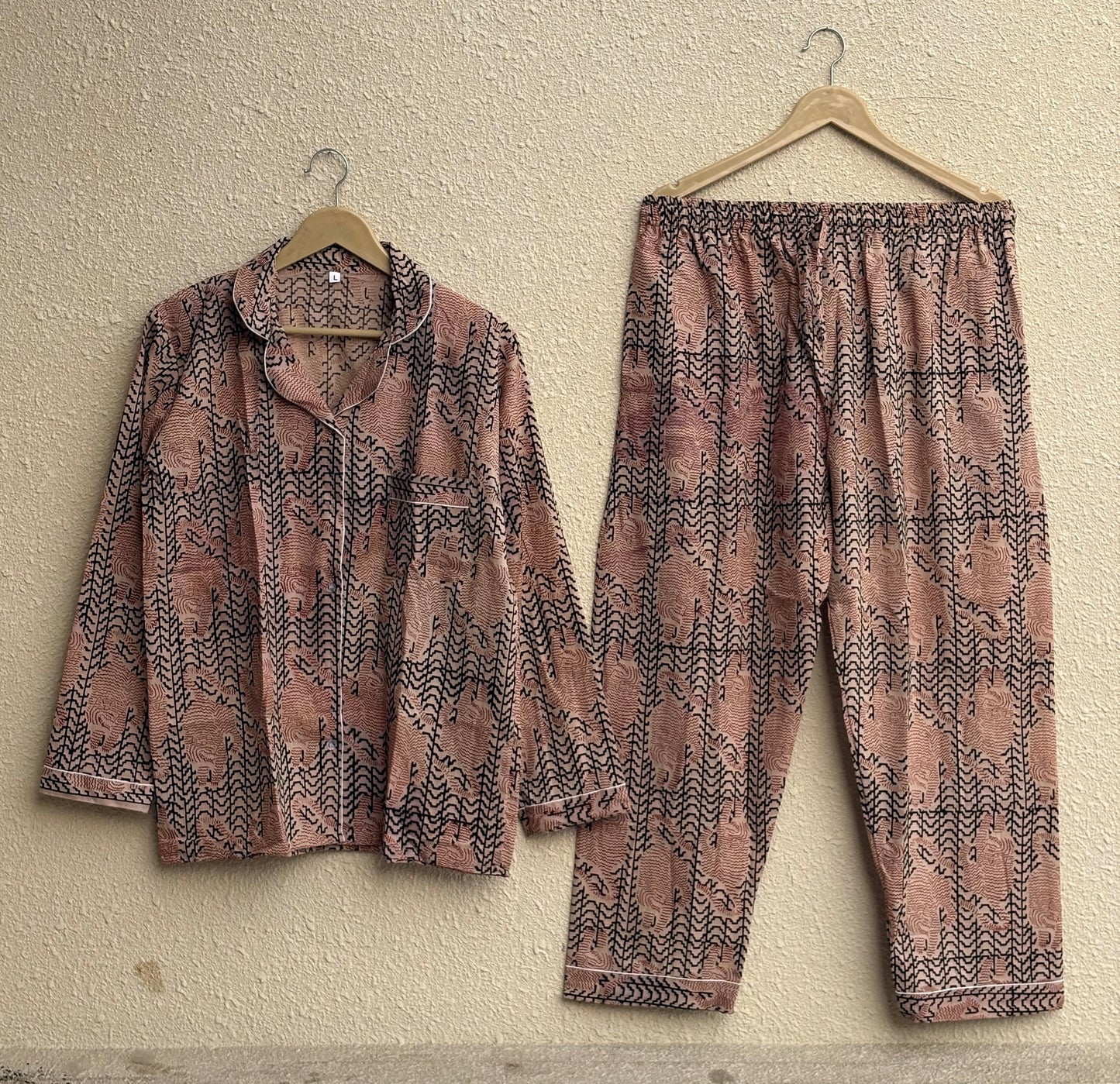 Bagru Printed Cotton Pajama Set | Hand Block Loungewear Shirt With Pant Pajamas Set