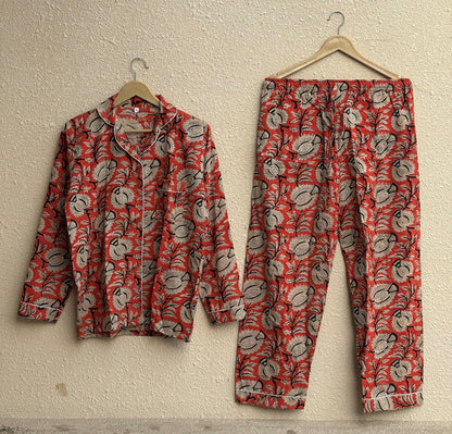 Long Sleeves Indian Bagru Cotton Pyjamas Set For Women's Pj Set | House Night Wear Pj Sets