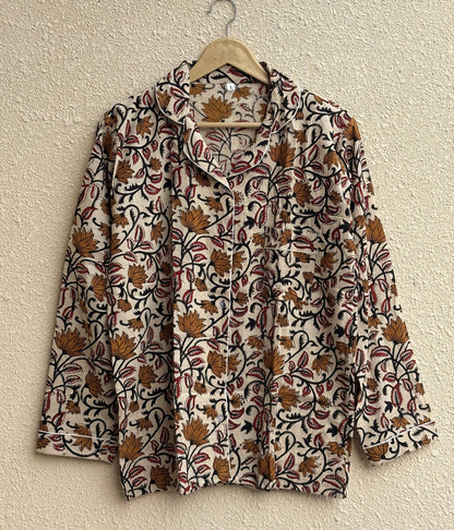 Bohemian Sleepwear Indian Hand Printed Cotton Women's Wear Pj Set For All Season Mid-Night Comforter