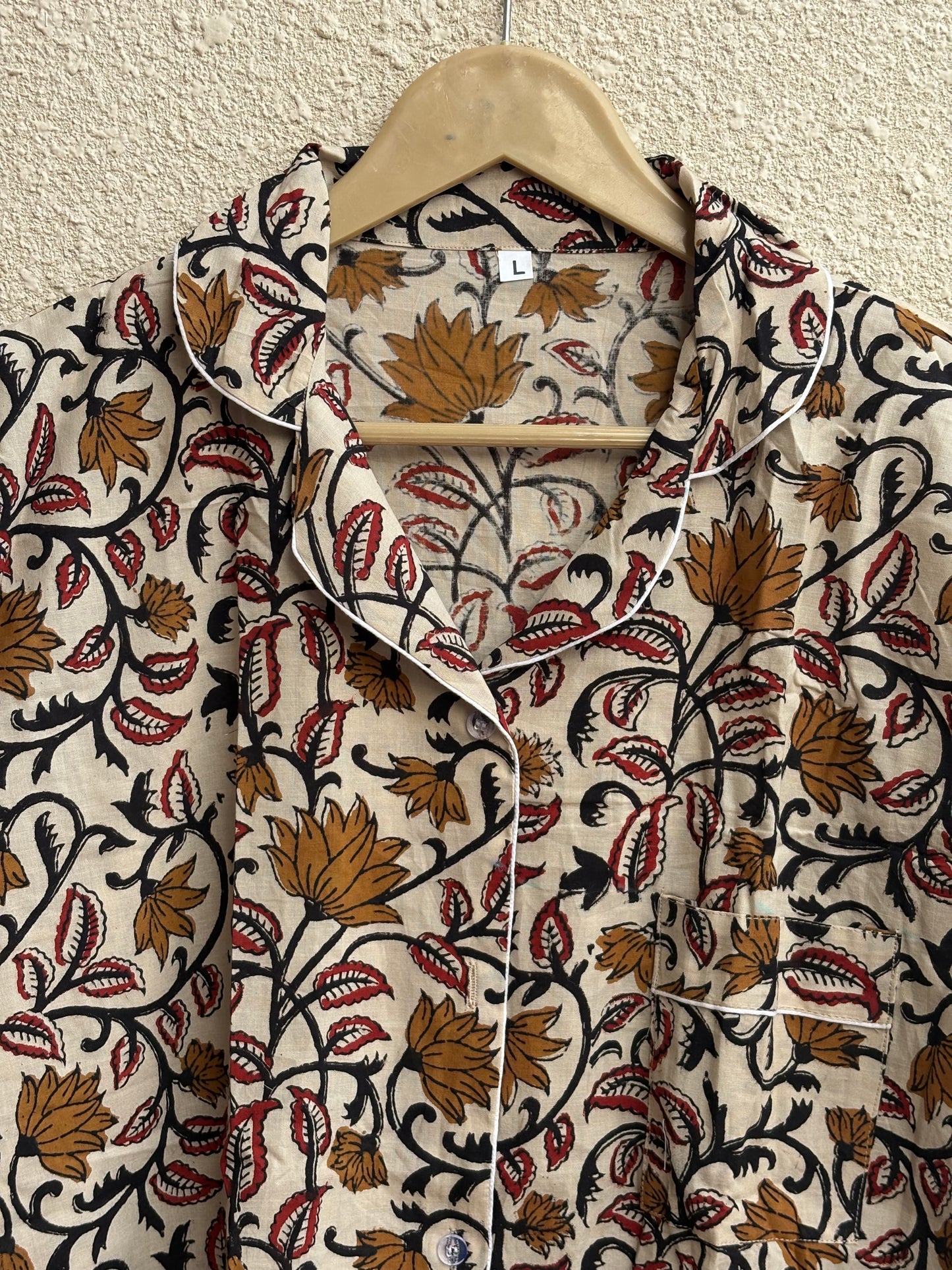 Bohemian Sleepwear Indian Hand Printed Cotton Women's Wear Pj Set For All Season Mid-Night Comforter