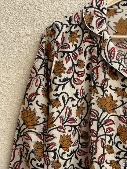 Bohemian Sleepwear Indian Hand Printed Cotton Women's Wear Pj Set For All Season Mid-Night Comforter
