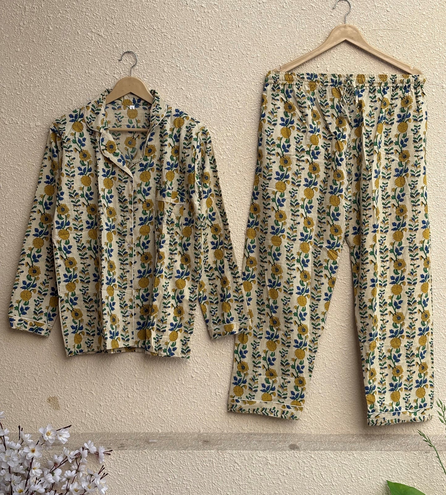 Hand Block Cotton Women's Pajama Set | Floral Print Light Weight Night Dress | Causasl Wear House Pjs