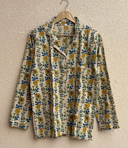 Hand Block Cotton Women's Pajama Set | Floral Print Light Weight Night Dress | Causasl Wear House Pjs