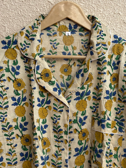Hand Block Cotton Women's Pajama Set | Floral Print Light Weight Night Dress | Causasl Wear House Pjs