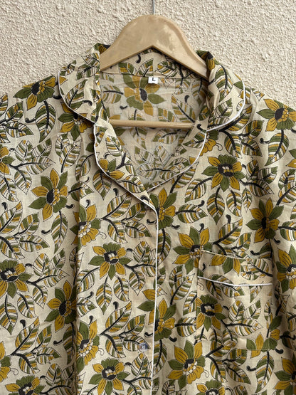 Hand Block Bagru Print Cotton Pajama Set | Summer Nightwear Pjs | Bohemian Sleepwear Women Loungewear With Pants| Bridesmaid Night Party Wear Dress