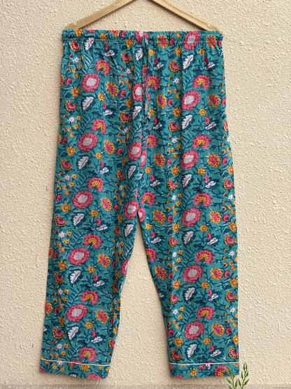 Multicolor Floral Print Cotton Pajama Set for Women | Hand Block Print Night Suit | Eco-Friendly Loungewear | Handmade Sleepwear Gift for Her