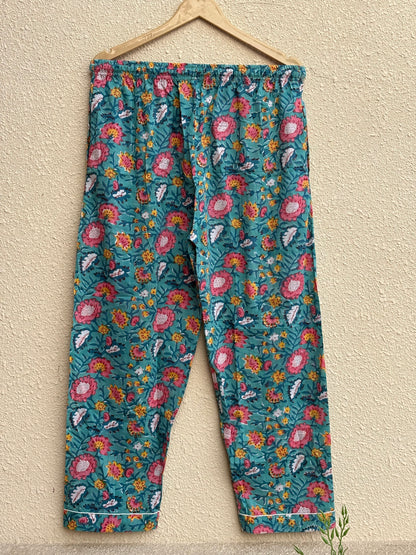 Multicolor Floral Print Cotton Pajama Set for Women | Hand Block Print Night Suit | Eco-Friendly Loungewear | Handmade Sleepwear Gift for Her